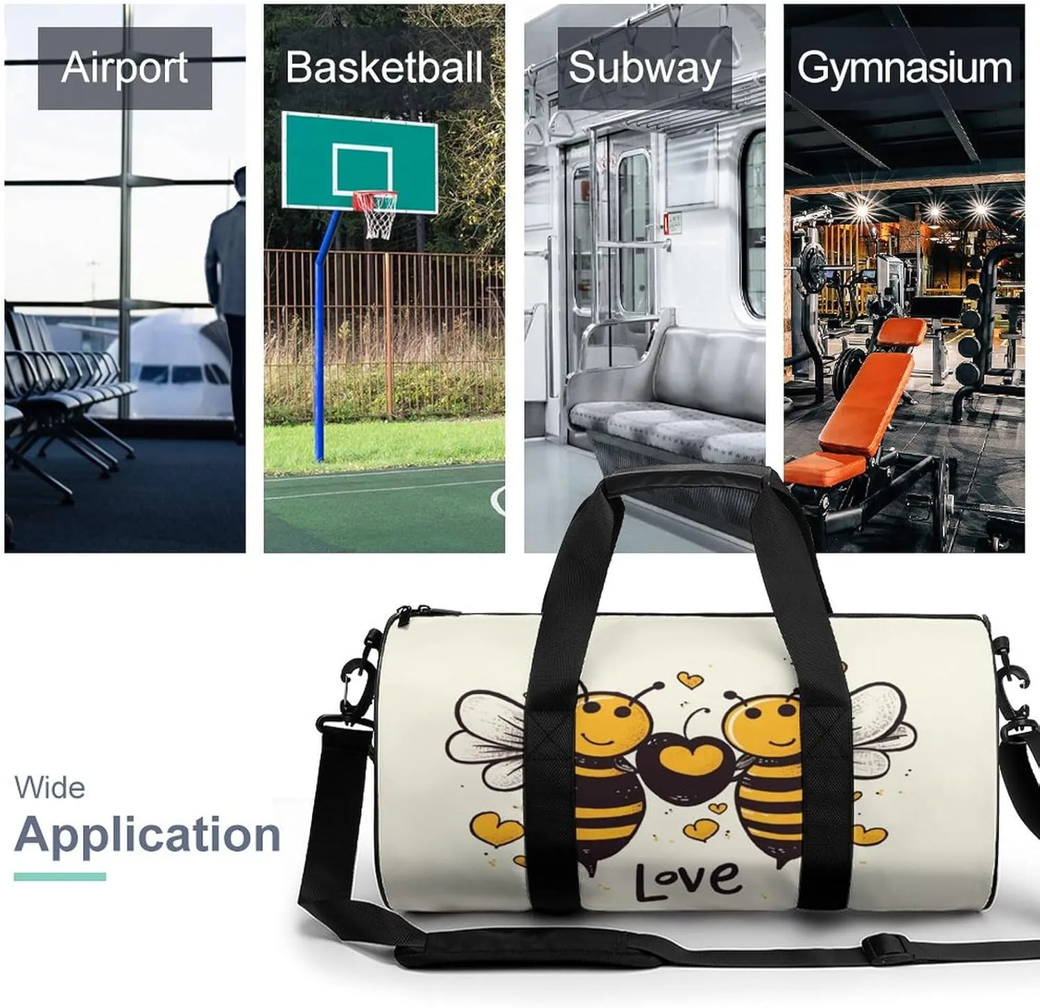 Bee Love Honey Gym Bag Small Travel Duffle Bag with Compartment Carry On Weekender Bag for Women Men
