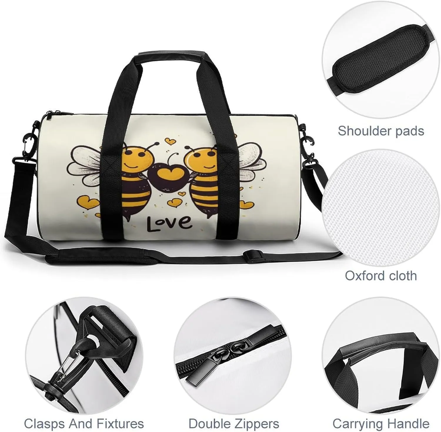 Bee Love Honey Gym Bag Small Travel Duffle Bag with Compartment Carry On Weekender Bag for Women Men