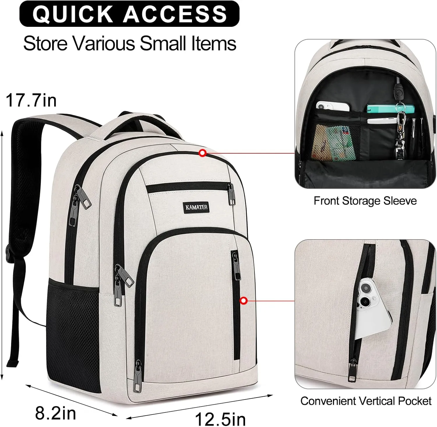 Beige Backpack for School, School BackPack for Teens, Boys and Girls, with 15.6 inch Laptop Bookbag for College High School, Large Computer Back Pack with Compartments for Men & Women