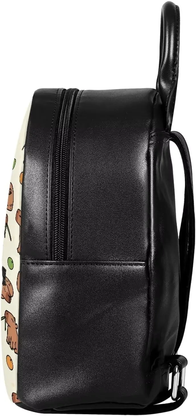 Beige Otter Print Girls Mini Backpack Womens Small Backpack Purse with Front Zipper Pocket Teens Cute Casual School Bookbag for School Outdoor Use