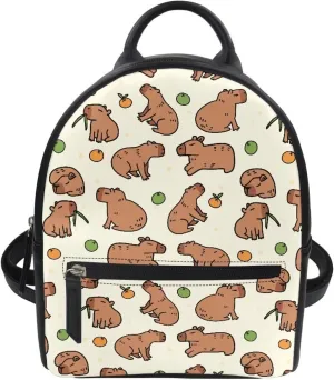 Beige Otter Print Girls Mini Backpack Womens Small Backpack Purse with Front Zipper Pocket Teens Cute Casual School Bookbag for School Outdoor Use