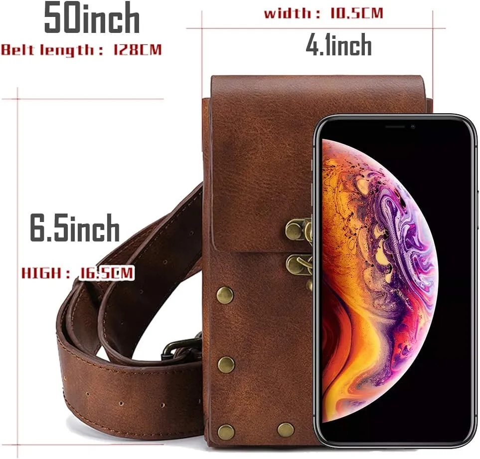 Belt Pouch Waist Bag Fanny Pack Medieval Vintage Leather Pouch Cellphone Holder Holster Carry Belt Purse Pocket Casual Hiking Festival Renaissance Faire Costume Props Travel Wallet (Brown)