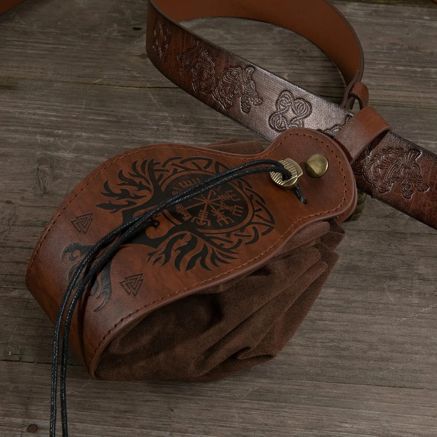 Belt Pouch Waist Bag Fanny Pack Medieval Vintage Leather Pouch Cellphone Holder Holster Carry Belt Purse Pocket Casual Hiking Festival Renaissance Faire Costume Props Travel Wallet (Brown)