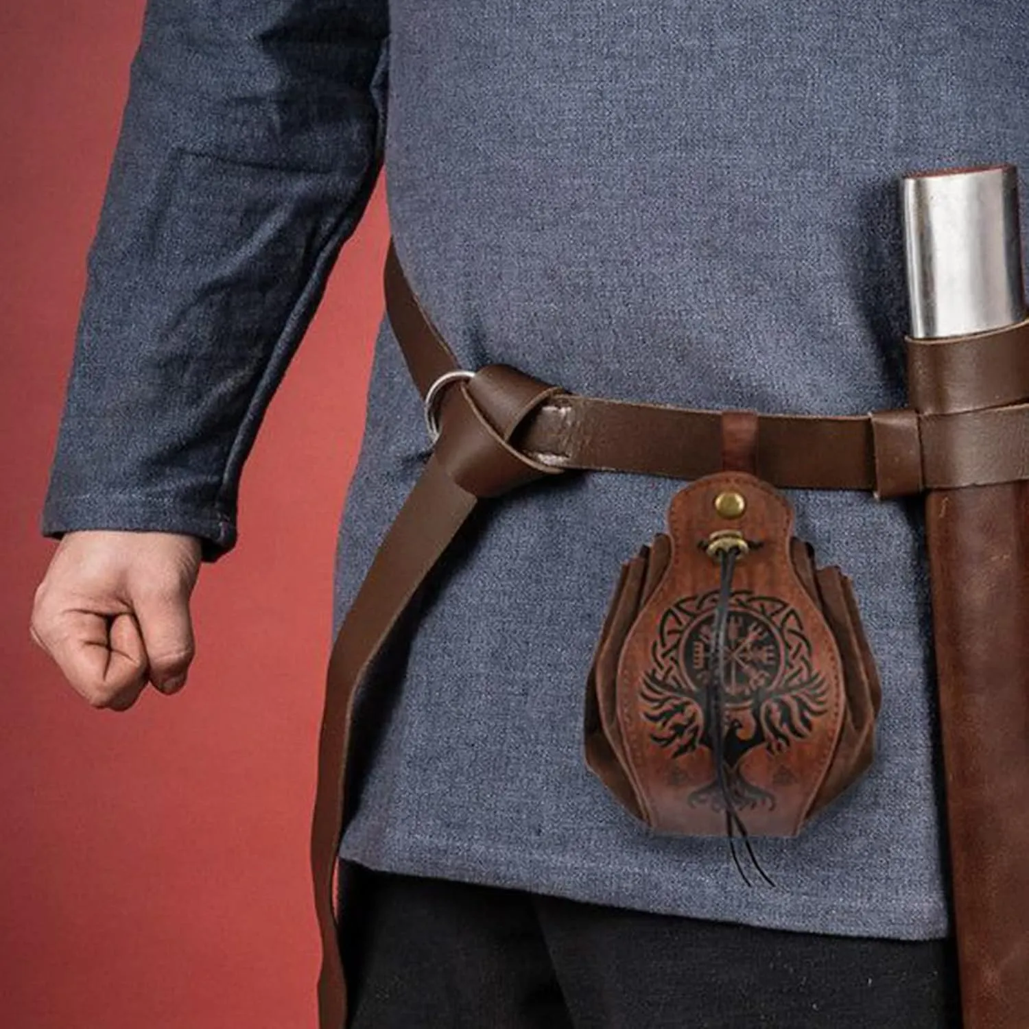 Belt Pouch Waist Bag Fanny Pack Medieval Vintage Leather Pouch Cellphone Holder Holster Carry Belt Purse Pocket Casual Hiking Festival Renaissance Faire Costume Props Travel Wallet (Brown)