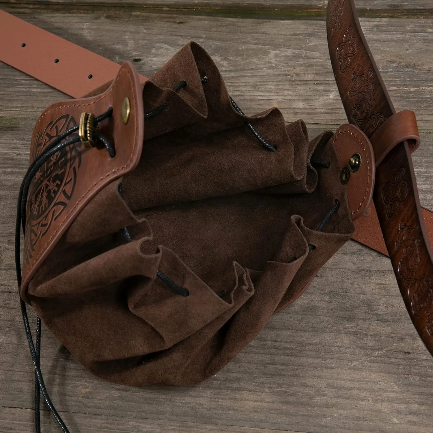 Belt Pouch Waist Bag Fanny Pack Medieval Vintage Leather Pouch Cellphone Holder Holster Carry Belt Purse Pocket Casual Hiking Festival Renaissance Faire Costume Props Travel Wallet (Brown)