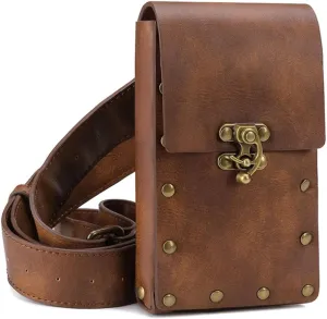 Belt Pouch Waist Bag Fanny Pack Medieval Vintage Leather Pouch Cellphone Holder Holster Carry Belt Purse Pocket Casual Hiking Festival Renaissance Faire Costume Props Travel Wallet (Brown)