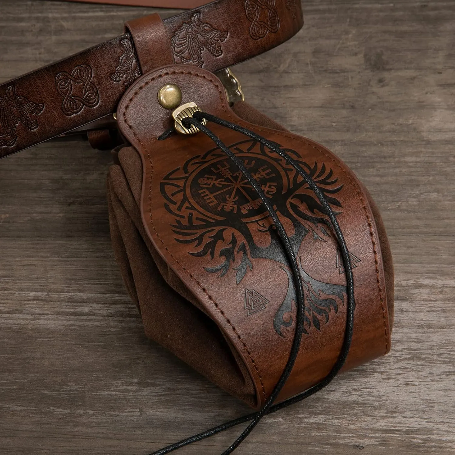 Belt Pouch Waist Bag Fanny Pack Medieval Vintage Leather Pouch Cellphone Holder Holster Carry Belt Purse Pocket Casual Hiking Festival Renaissance Faire Costume Props Travel Wallet (Brown)