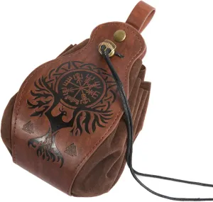 Belt Pouch Waist Bag Fanny Pack Medieval Vintage Leather Pouch Cellphone Holder Holster Carry Belt Purse Pocket Casual Hiking Festival Renaissance Faire Costume Props Travel Wallet (Brown)