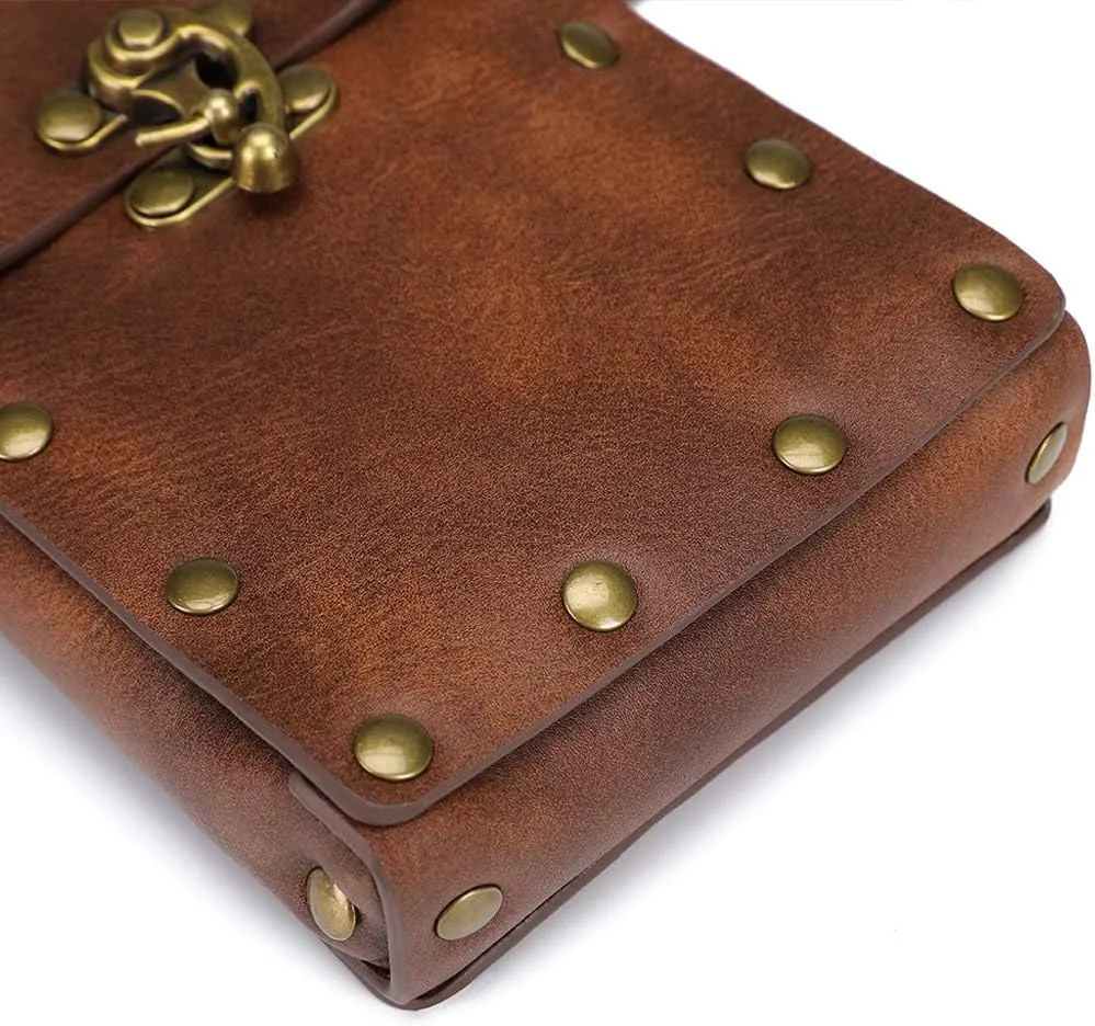 Belt Pouch Waist Bag Fanny Pack Medieval Vintage Leather Pouch Cellphone Holder Holster Carry Belt Purse Pocket Casual Hiking Festival Renaissance Faire Costume Props Travel Wallet (Brown)
