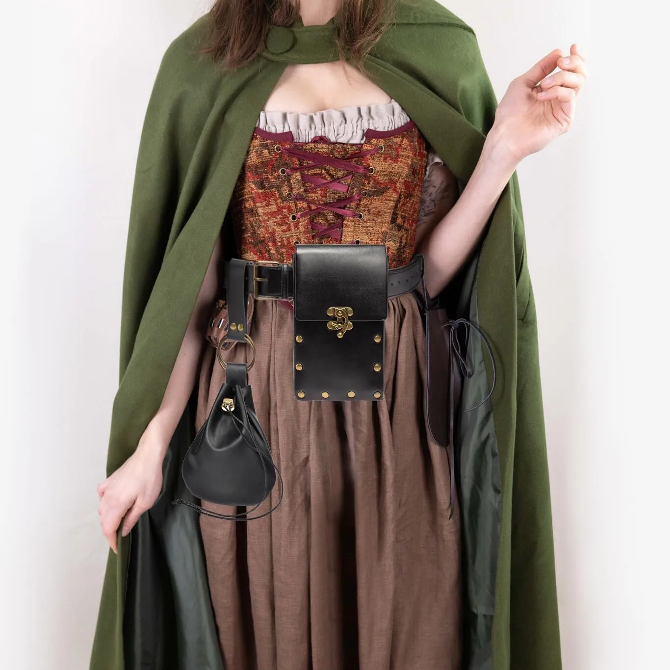 Belt Pouch Waist Bag Fanny Pack Medieval Vintage Leather Pouch Cellphone Holder Holster Carry Belt Purse Pocket Casual Hiking Festival Renaissance Faire Costume Props Travel Wallet (I2-Black)