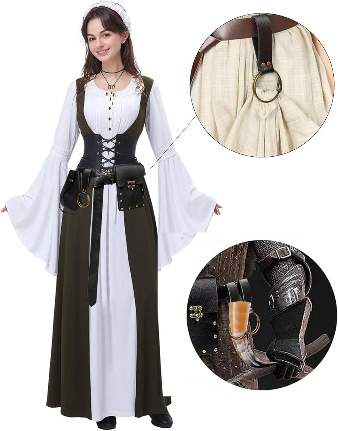Belt Pouch Waist Bag Fanny Pack Medieval Vintage Leather Pouch Cellphone Holder Holster Carry Belt Purse Pocket Casual Hiking Festival Renaissance Faire Costume Props Travel Wallet (I2-Black)