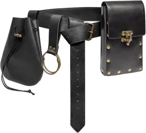 Belt Pouch Waist Bag Fanny Pack Medieval Vintage Leather Pouch Cellphone Holder Holster Carry Belt Purse Pocket Casual Hiking Festival Renaissance Faire Costume Props Travel Wallet (I2-Black)