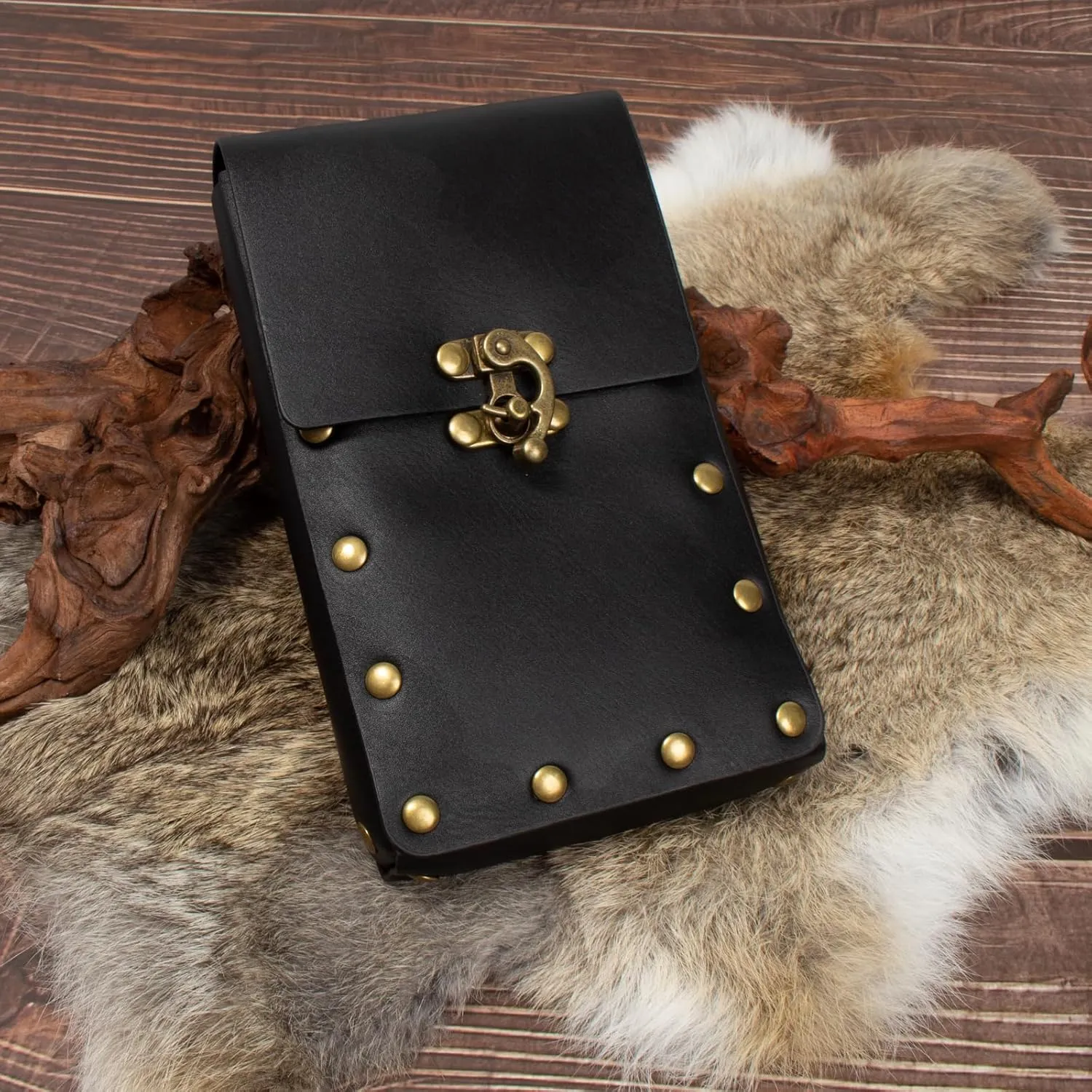 Belt Pouch Waist Bag Fanny Pack Medieval Vintage Leather Pouch Cellphone Holder Holster Carry Belt Purse Pocket Casual Hiking Festival Renaissance Faire Costume Props Travel Wallet (I2-Black)
