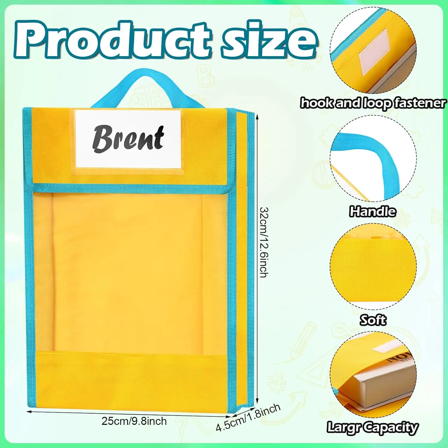 Berlune Book Pouches for Classroom Student Bulk Clear Pocket Bags Reading Bags for Classroom Book Pouches Colorful Reading Protector School Supplies(12 Pcs)