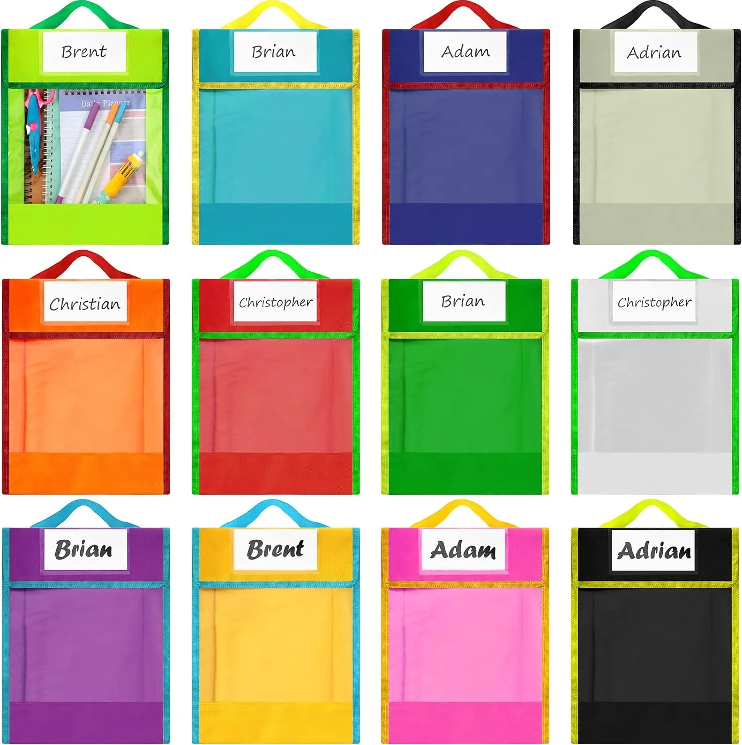 Berlune Book Pouches for Classroom Student Bulk Clear Pocket Bags Reading Bags for Classroom Book Pouches Colorful Reading Protector School Supplies(12 Pcs)