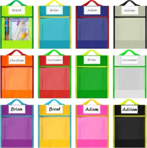 Berlune Book Pouches for Classroom Student Bulk Clear Pocket Bags Reading Bags for Classroom Book Pouches Colorful Reading Protector School Supplies(12 Pcs)