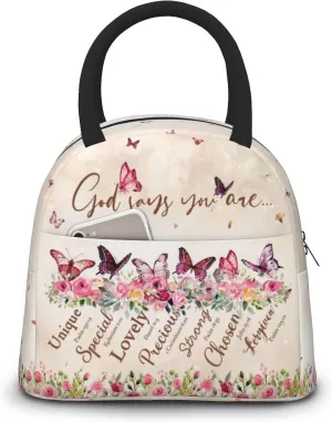 Bible Verses Lunch Bag for Women God Says You Are Controller Insulated Lunch Bag Butterfly Christian Scripture Lunch Box Reusable Waterproof Leakproof Portable Lunch Tote for Work Office Travel Picnic