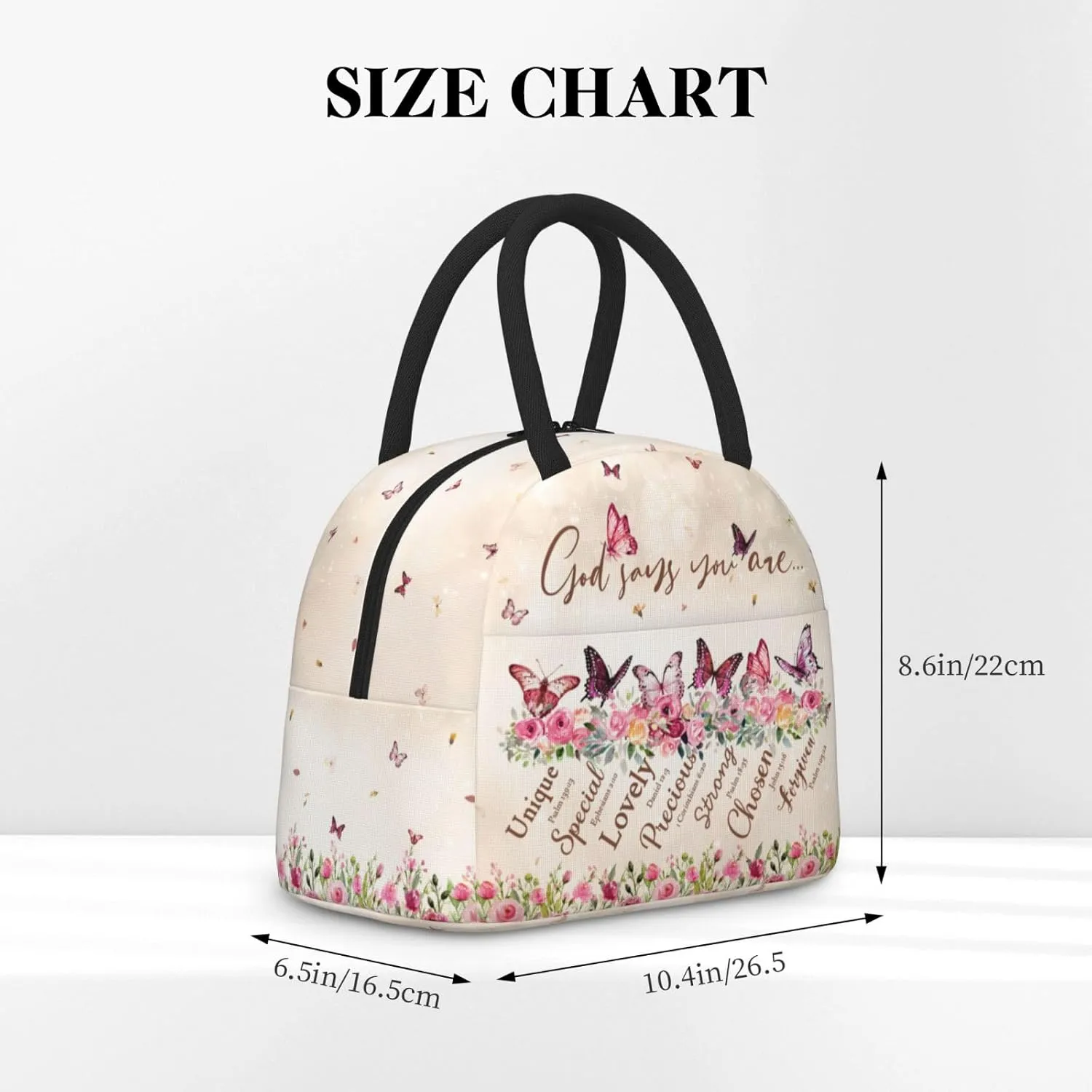 Bible Verses Lunch Bag for Women God Says You Are Controller Insulated Lunch Bag Butterfly Christian Scripture Lunch Box Reusable Waterproof Leakproof Portable Lunch Tote for Work Office Travel Picnic