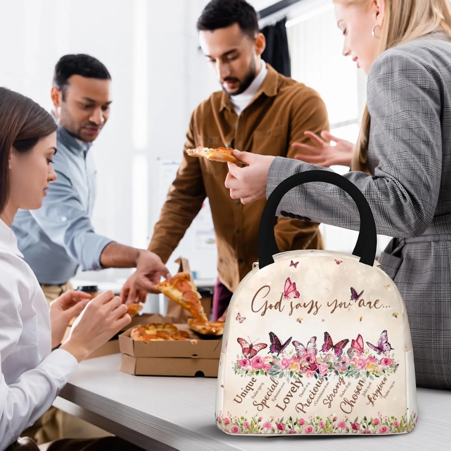 Bible Verses Lunch Bag for Women God Says You Are Controller Insulated Lunch Bag Butterfly Christian Scripture Lunch Box Reusable Waterproof Leakproof Portable Lunch Tote for Work Office Travel Picnic