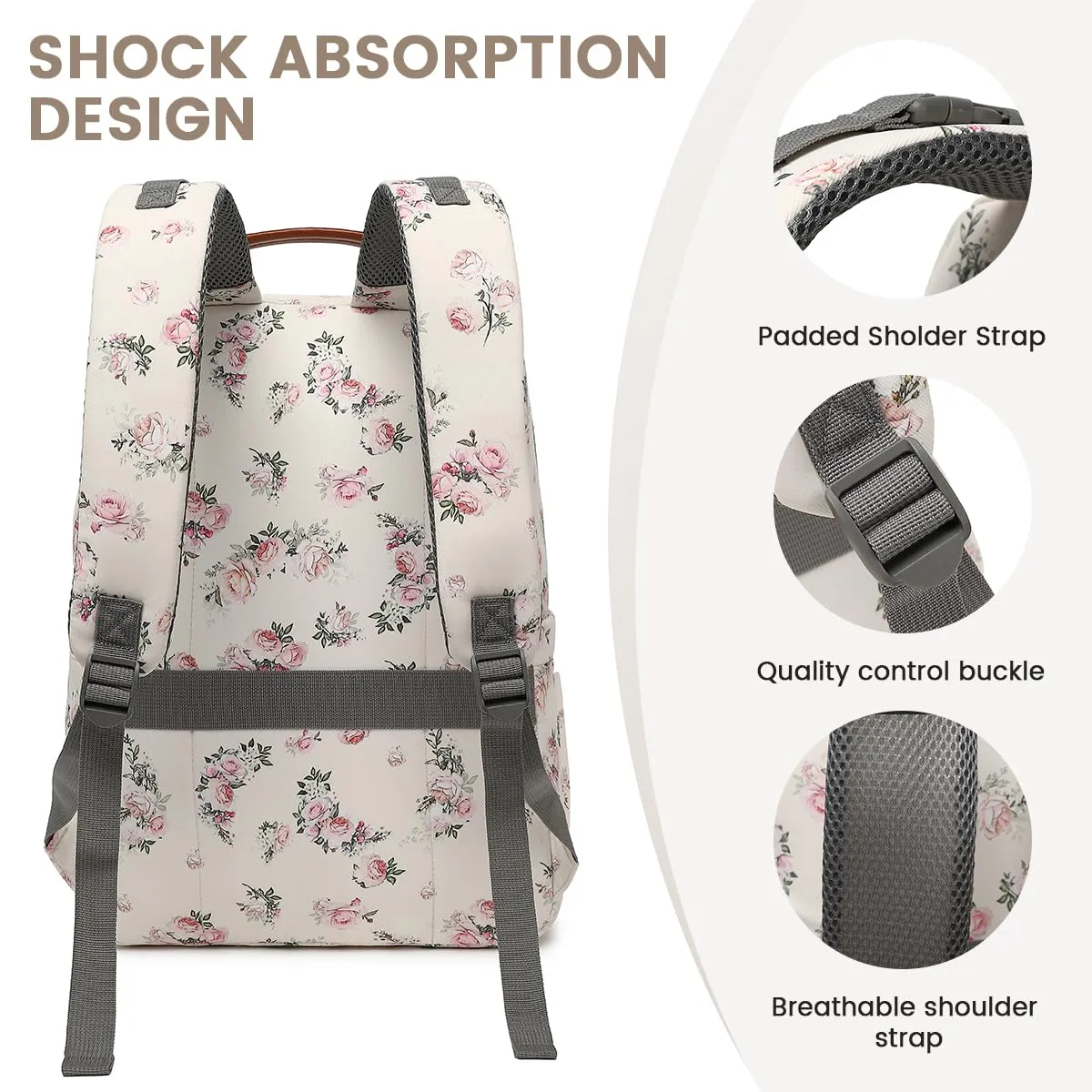 BILLITON MSHI Diaper Bag Backpack for Women Large Capacity Waterproof -Multifunctional with Insulated Pockets for Baby Girl Boy, Unisex Maternity Travel Bag-Flowers Beige