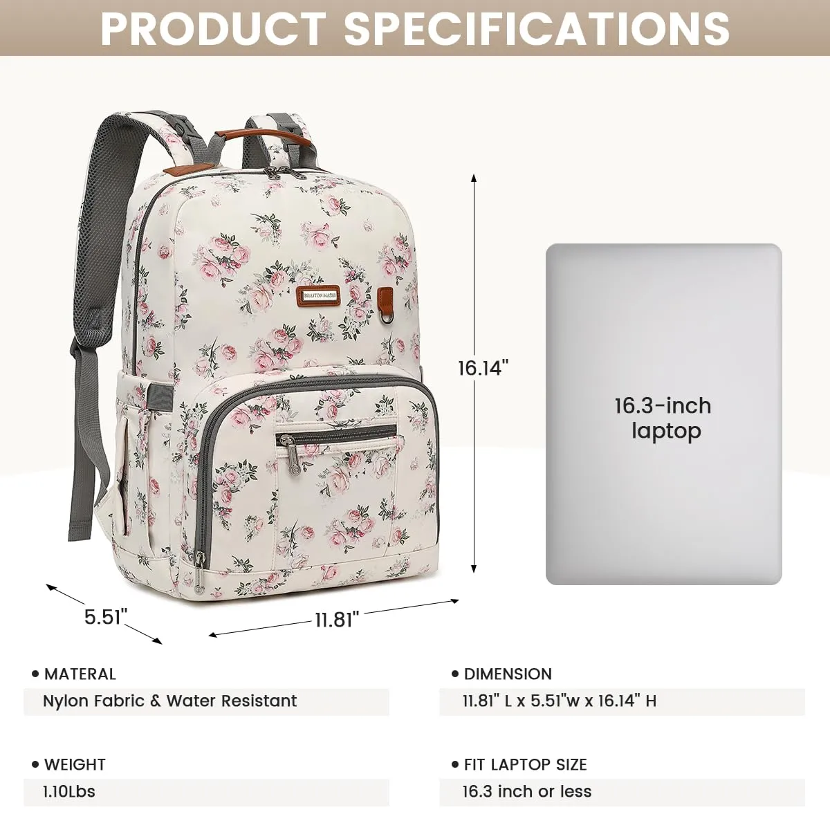 BILLITON MSHI Diaper Bag Backpack for Women Large Capacity Waterproof -Multifunctional with Insulated Pockets for Baby Girl Boy, Unisex Maternity Travel Bag-Flowers Beige