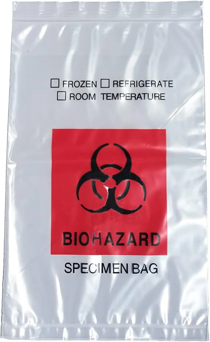 Biohazard Specimen Bags,500pcs 6x9in/15x25cm with Biohazard Red Logo Printing, Ziplock Top Sample Bags with Outside Pocket Paperwork Pouch