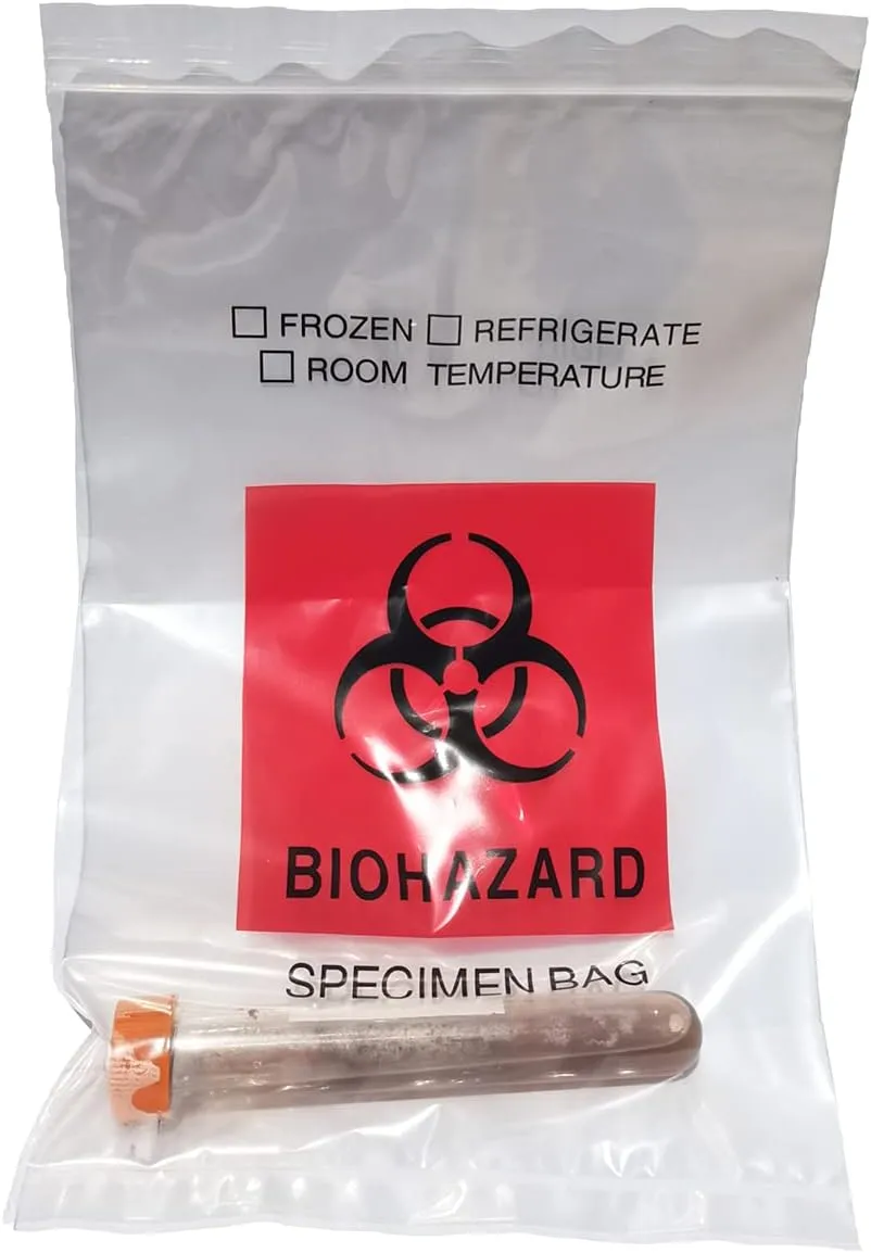 Biohazard Specimen Bags,500pcs 6x9in/15x25cm with Biohazard Red Logo Printing, Ziplock Top Sample Bags with Outside Pocket Paperwork Pouch