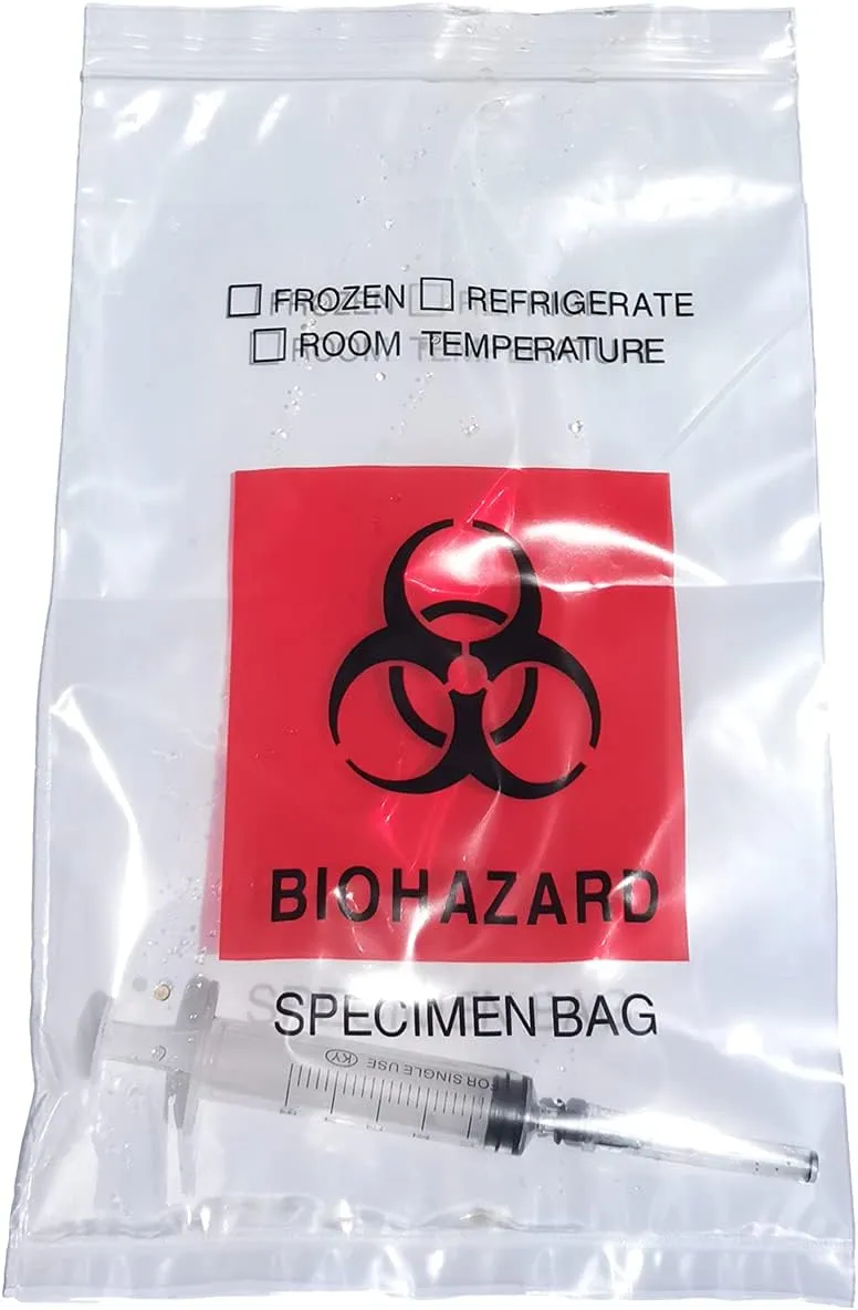 Biohazard Specimen Bags,500pcs 6x9in/15x25cm with Biohazard Red Logo Printing, Ziplock Top Sample Bags with Outside Pocket Paperwork Pouch