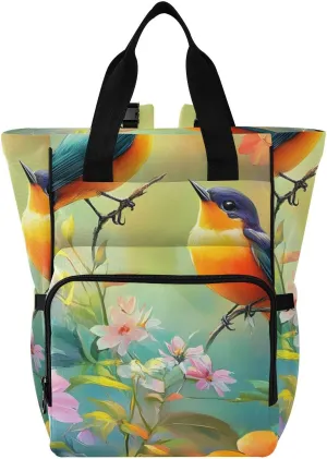 Bird Flower Interaction Ultimate Diaper Bag Backpack for Moms – Lightweight, Water-Resistant Baby Travel Bag with Insulated Bottle Pockets & Stroller Hooks