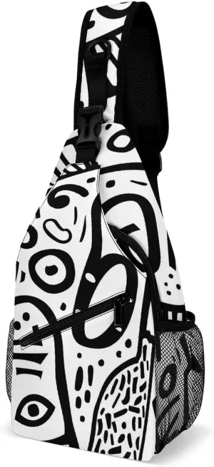 Black and White Graffiti Painting Crossbody Bag Over Shoulder Sling Backpack Casual Cross Chest Side Pouch 38x20cm