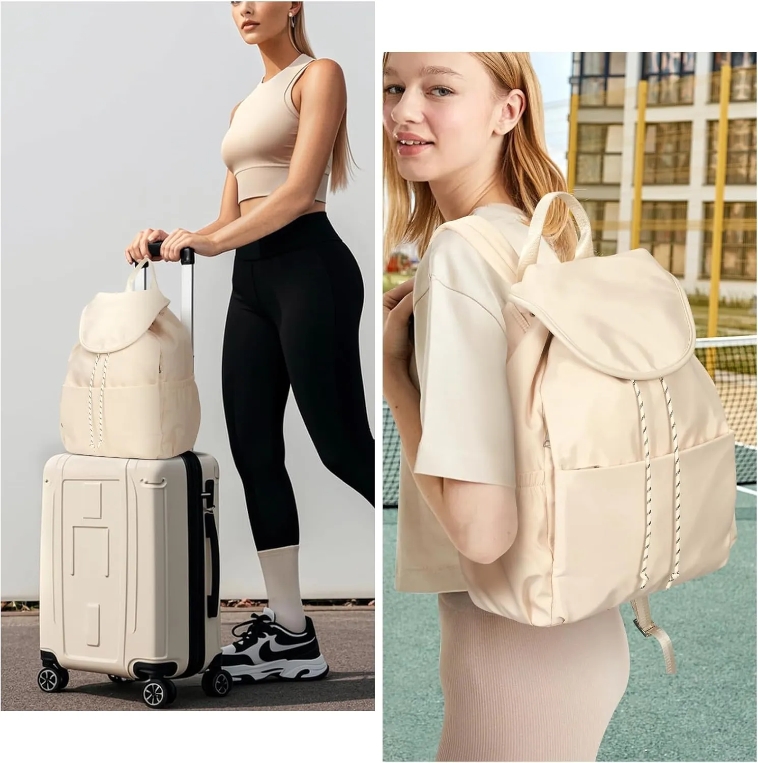 black gym bag   beige gym backpack