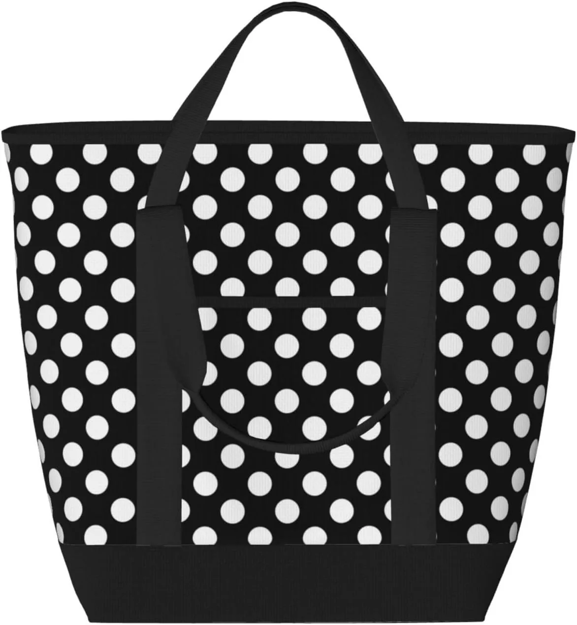 black white polka dots Insulated Cooler Bag, Large Cooler Tote Bags Insulated for Food, Funny Insulated Grocery Shopping Bags with Zippered Top for Travel Picnic