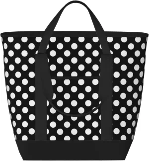 black white polka dots Insulated Cooler Bag, Large Cooler Tote Bags Insulated for Food, Funny Insulated Grocery Shopping Bags with Zippered Top for Travel Picnic