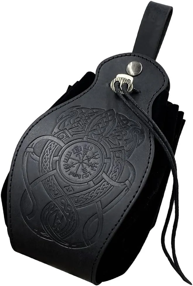 BLESSUME Medieval Pouch Drawstring Bag Renaissance Viking Costume Belt Pouch Waist Bag (Black 12)