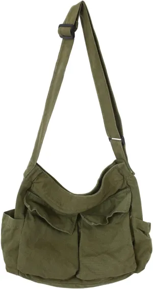 Blostirno Canvas Messenger Bag Large Hobo Crossbody Bag with Multiple Pockets Shoulder Tote Bags for Women and Men