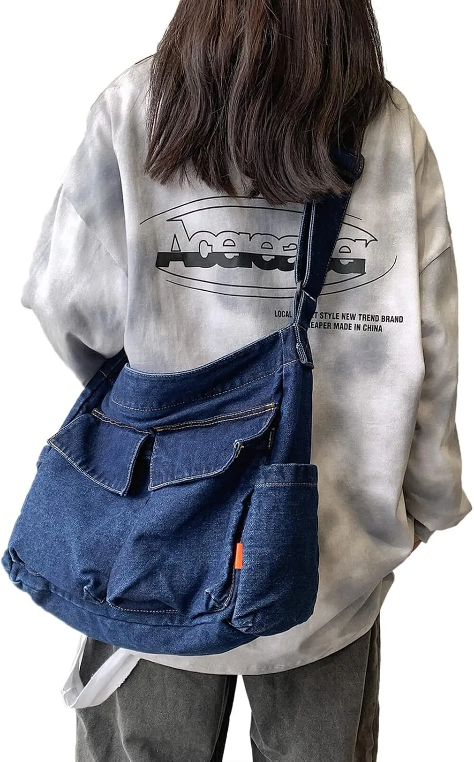 Blostirno Canvas Messenger Bag Large Hobo Crossbody Bag with Multiple Pockets Shoulder Tote Bags for Women and Men