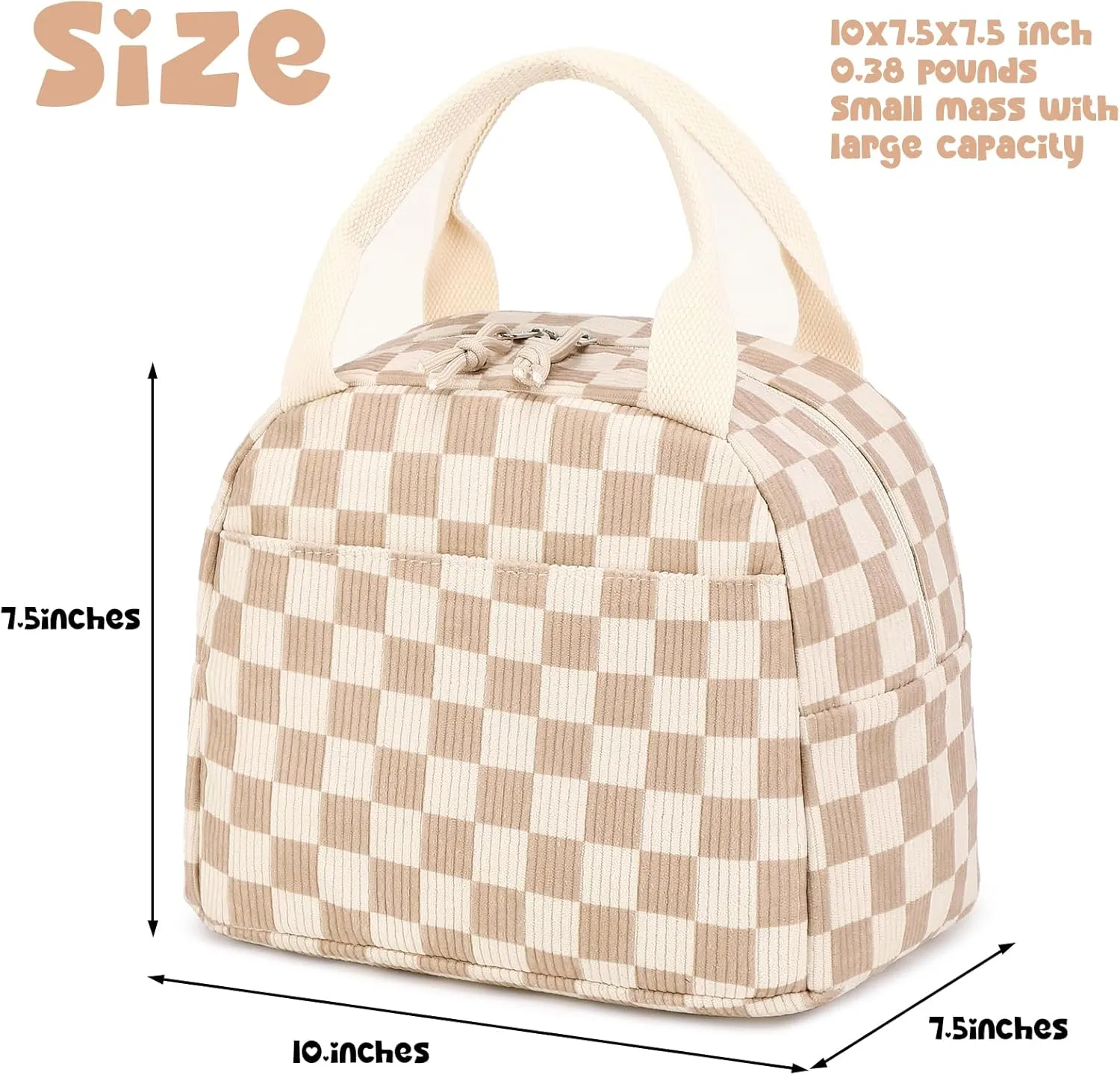 Bluboon Lunch Bag for Women Men Cute Corduroy Lunch Tote Bags Reusable Insulated Lunch Box Large Capacity Reusable Insulated Cooler for Work Picnic or Travel (Corduroy checkered brown)