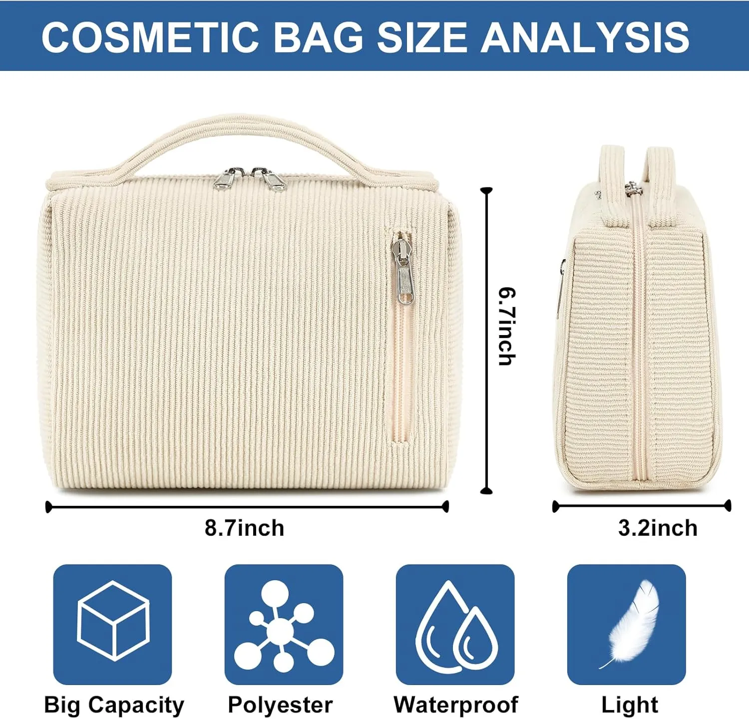 Bluboon Makeup Bag Zipper Pouch Travel Portable Cosmetic Bag Organizer for Women and Girls(Beige)