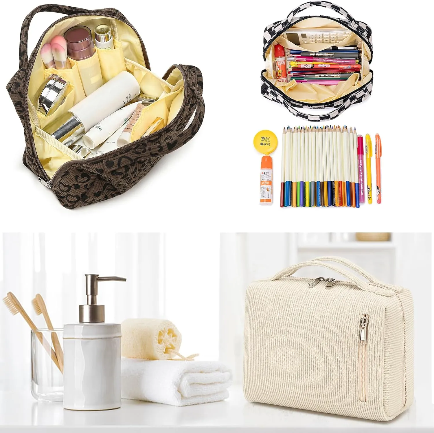 Bluboon Makeup Bag Zipper Pouch Travel Portable Cosmetic Bag Organizer for Women and Girls(Beige)