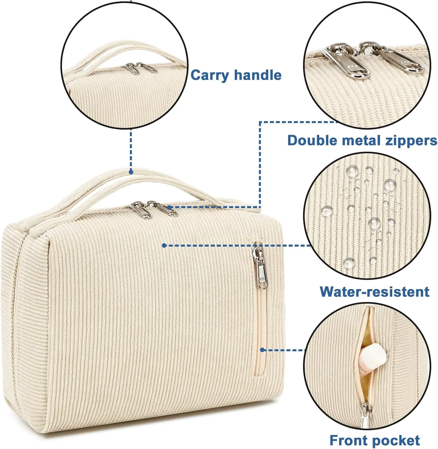 Bluboon Makeup Bag Zipper Pouch Travel Portable Cosmetic Bag Organizer for Women and Girls(Beige)