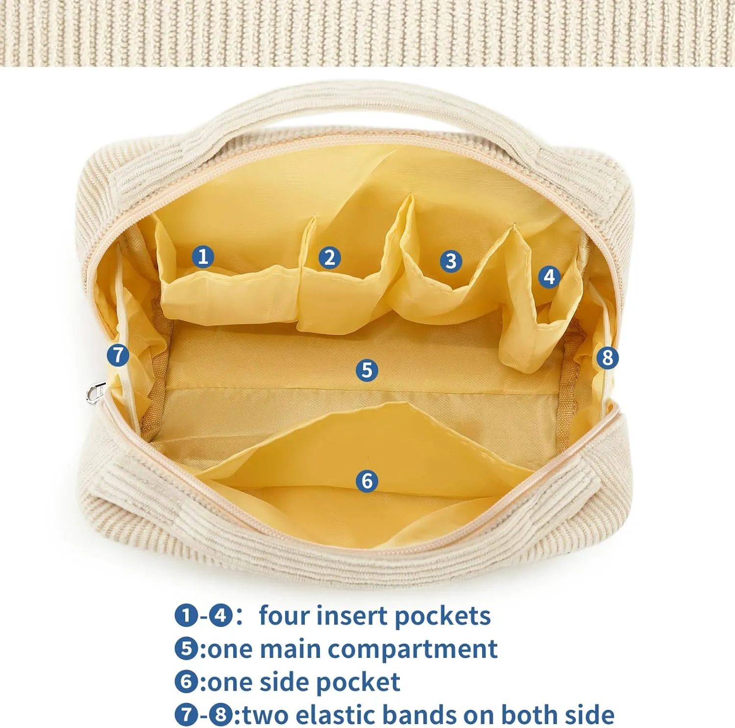 Bluboon Makeup Bag Zipper Pouch Travel Portable Cosmetic Bag Organizer for Women and Girls(Beige)