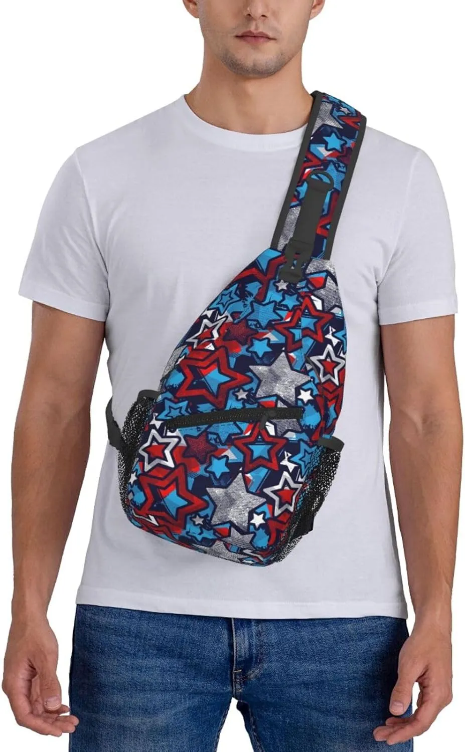 Blue Red Star Sling Backpack Chest Bag Crossbody Shoulder Bag Gym Cycling Travel Hiking Daypack For Men Women