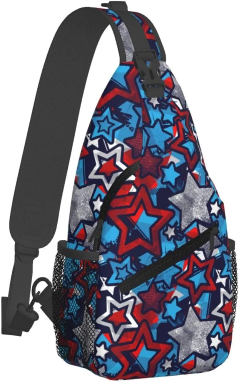 Blue Red Star Sling Backpack Chest Bag Crossbody Shoulder Bag Gym Cycling Travel Hiking Daypack For Men Women