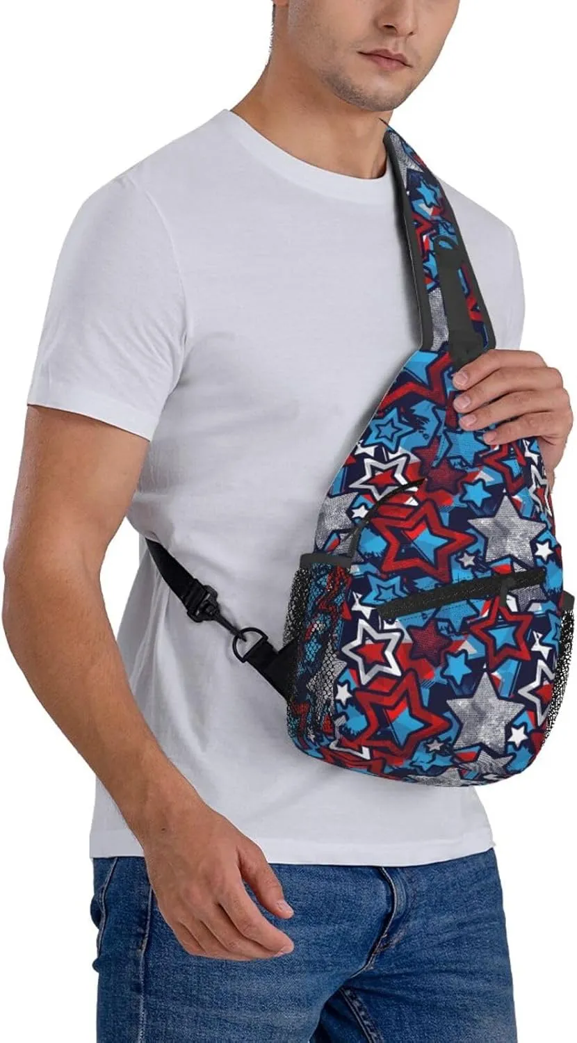 Blue Red Star Sling Backpack Chest Bag Crossbody Shoulder Bag Gym Cycling Travel Hiking Daypack For Men Women