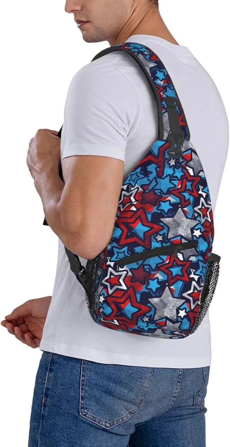Blue Red Star Sling Backpack Chest Bag Crossbody Shoulder Bag Gym Cycling Travel Hiking Daypack For Men Women