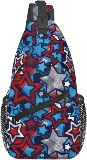 Blue Red Star Sling Backpack Chest Bag Crossbody Shoulder Bag Gym Cycling Travel Hiking Daypack For Men Women