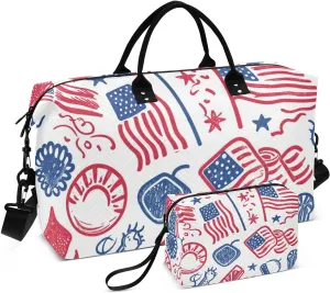 Bolaz Duffle Bag for Travel-Red and Blue national Flag-，Weekender Overnight Bag with Wet Pocket for Women，Large Carry On Airport Bag with Toiletry Bag for Travel