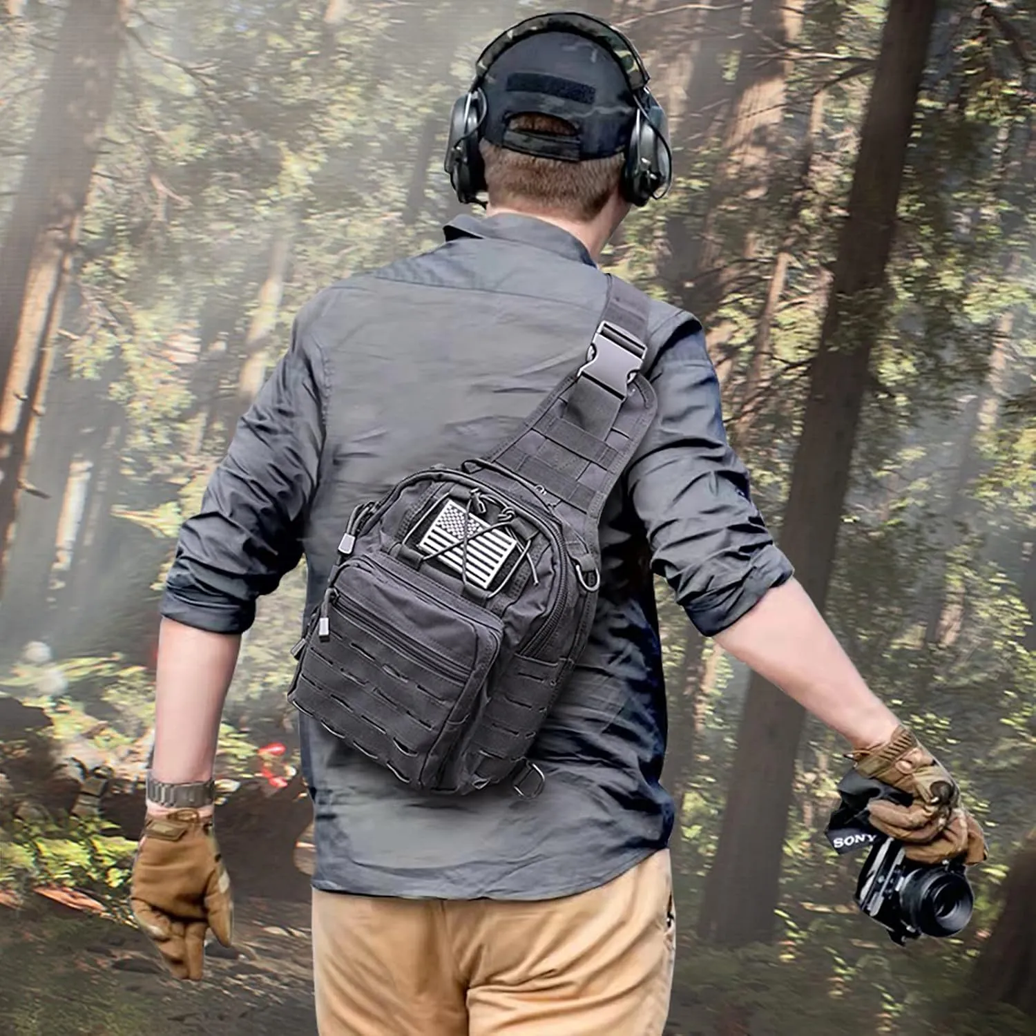 BOMTURN Tactical Backpack-1000D Waterproof Military Backpack/Laser-Cut/CCW Bags Sling Bag Tactical Satchel Shoulder Bag Men