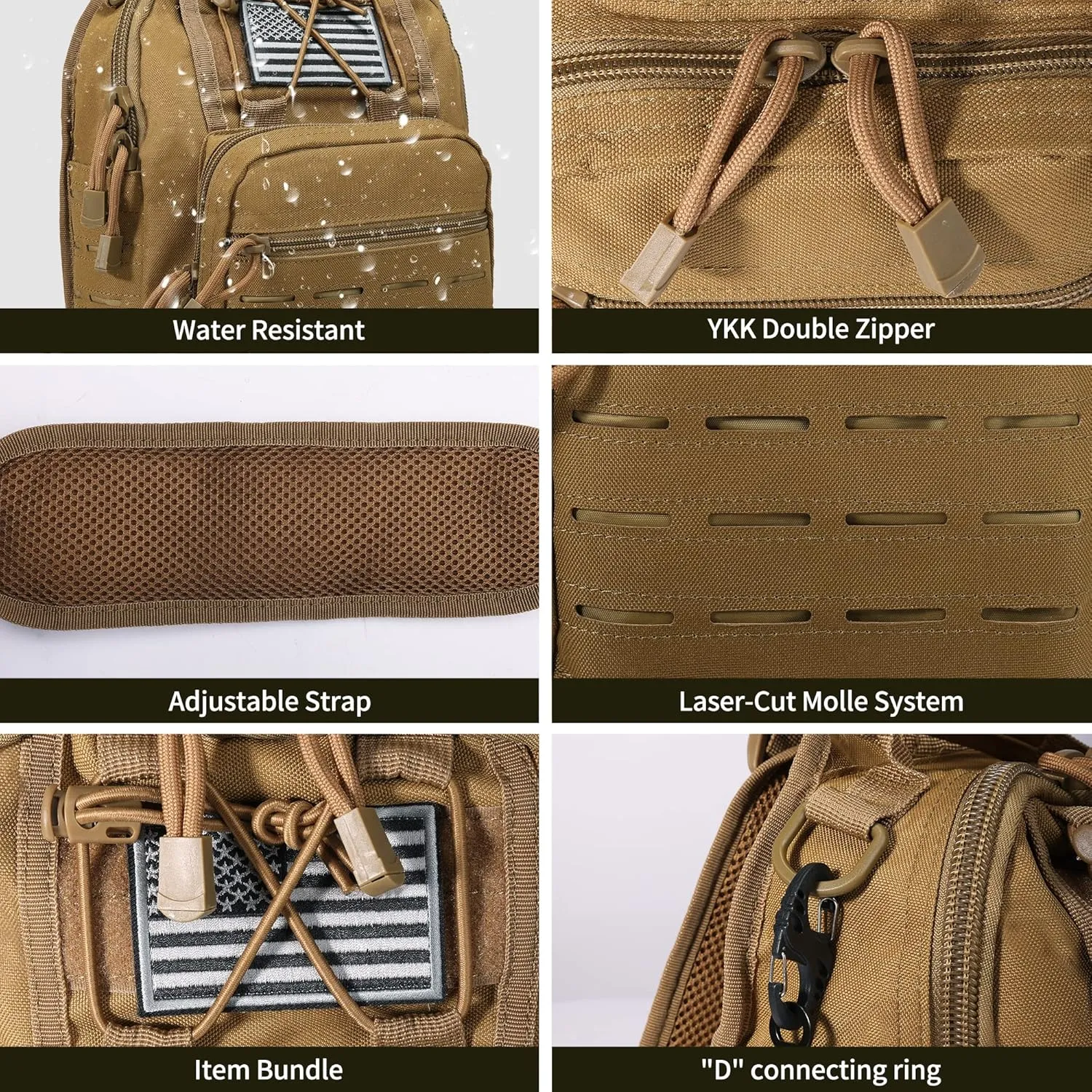BOMTURN Tactical Backpack-1000D Waterproof Military Backpack/Laser-Cut/CCW Bags Sling Bag Tactical Satchel Shoulder Bag Men