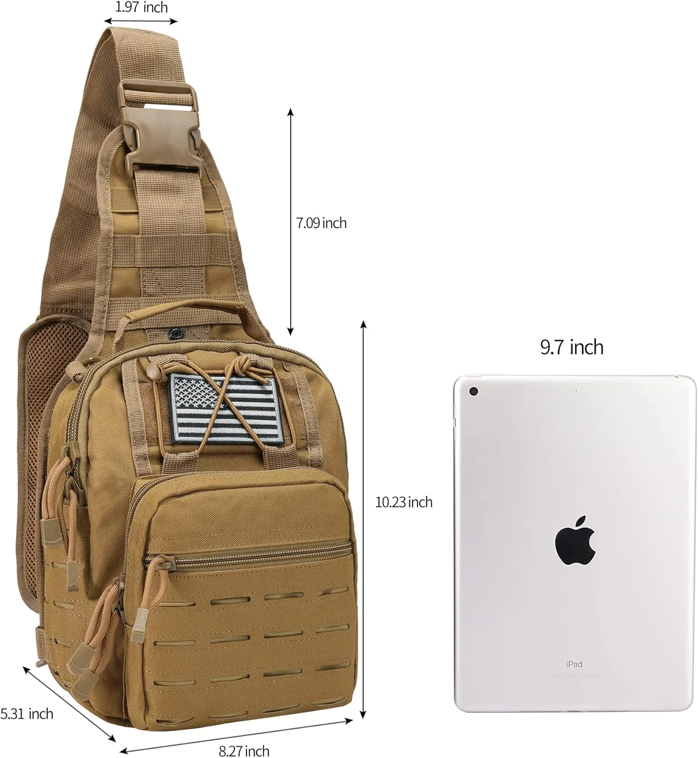 BOMTURN Tactical Backpack-1000D Waterproof Military Backpack/Laser-Cut/CCW Bags Sling Bag Tactical Satchel Shoulder Bag Men